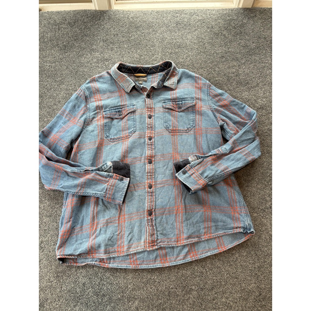 L.L. Bean Signature Shirt Mens XL Blue Orange Plaid Cotton Slim Fit Casual